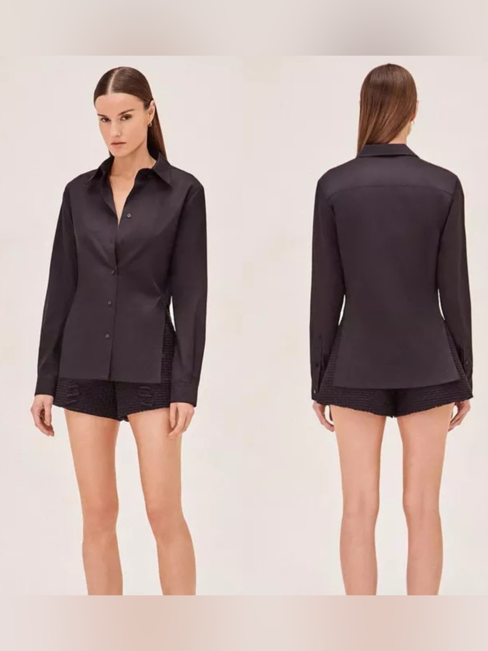 Alexis Nietto Top Black Long-Sleeve Button Front Shirt Womens Size Small Modern
